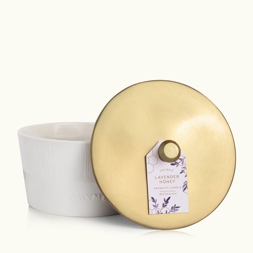 Thymes Lavender Honey 3-Wick Candle lid view image number 2